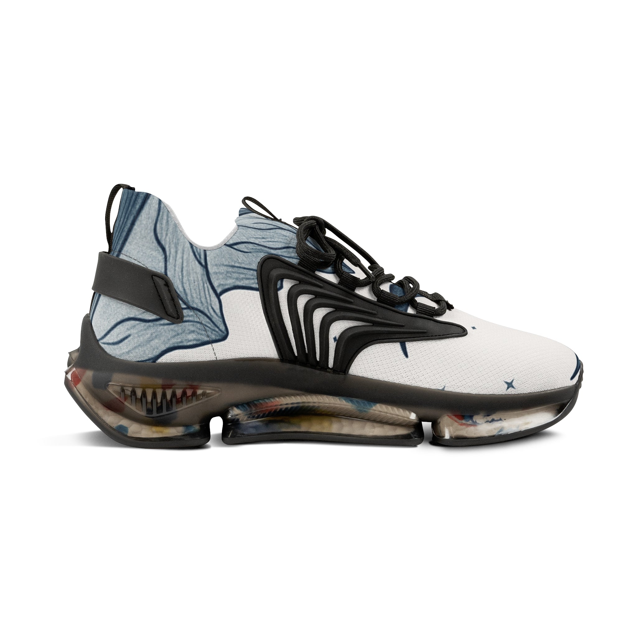 White & Blue Wave Mesh Sneakers — Men's Athletic Shoes