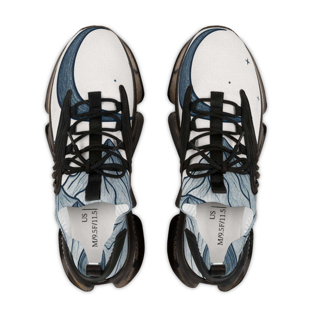 White & Blue Wave Mesh Sneakers — Men's Athletic Shoes