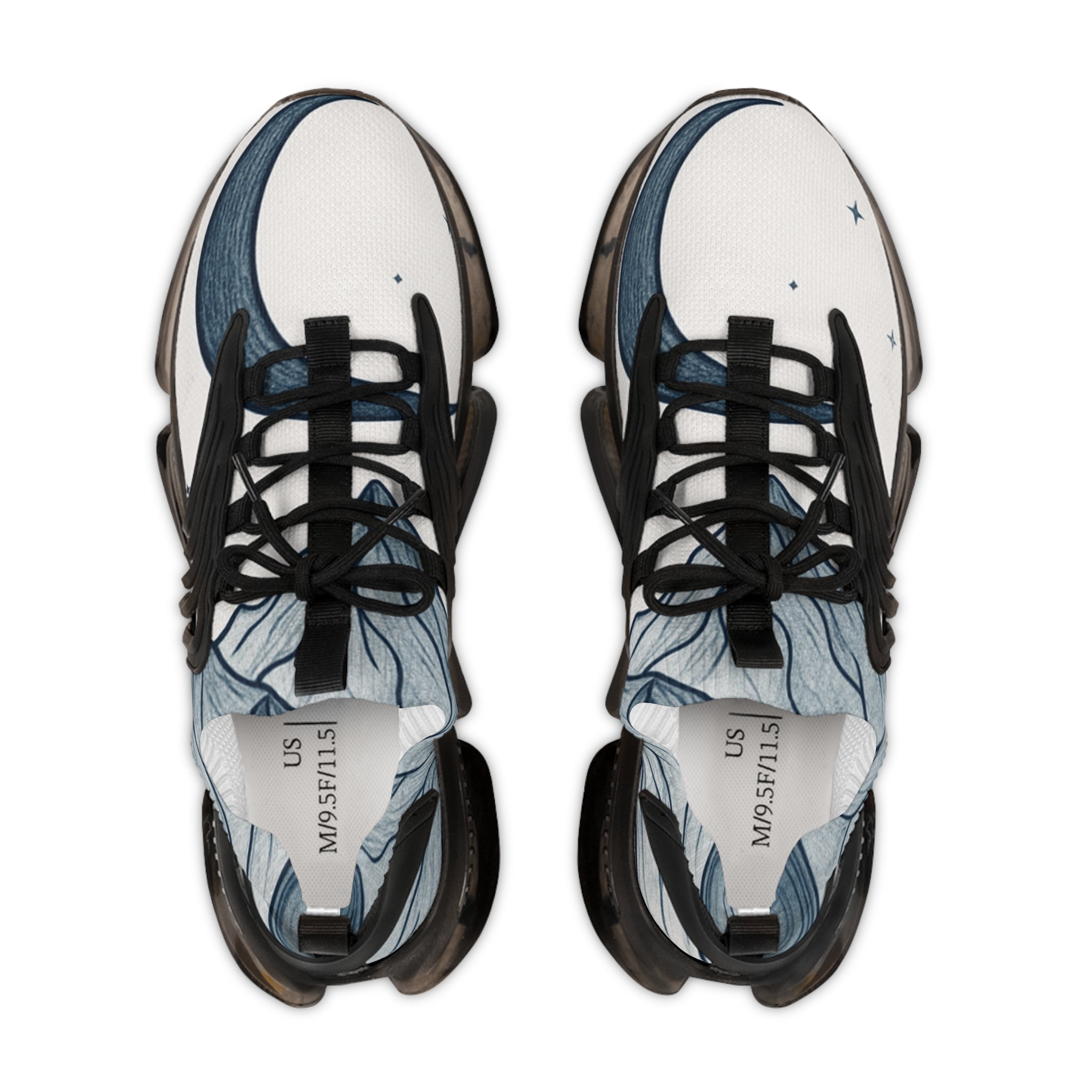 White & Blue Wave Mesh Sneakers — Men's Athletic Shoes